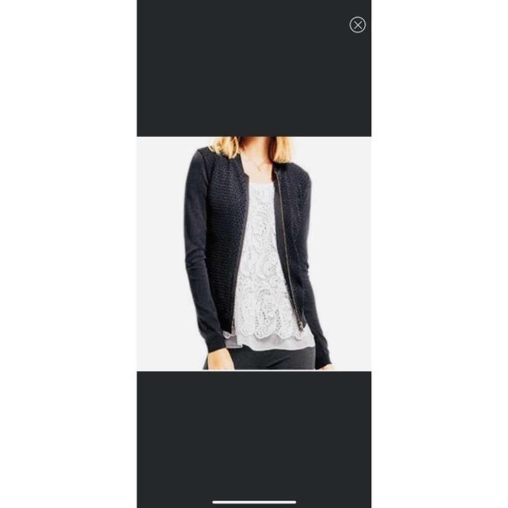 Cabi bomber crochet knit front cardigan